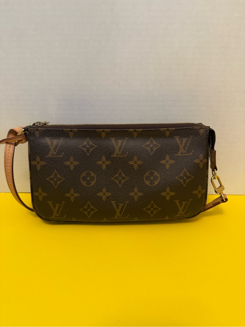 Louis Vuitton Monogram Canvas Wristlet in Brown with Tan Trim